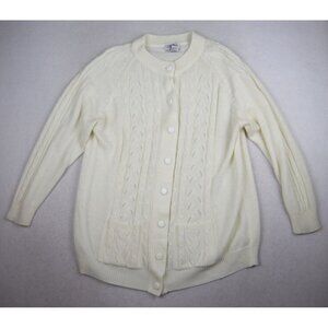 VINTAGE WOMEN'S IVORY WHITE CARDIGAN SWEATER - BRIDGE GATE - SIZE L